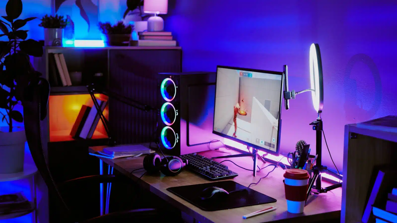 A gaming room set up for live streaming.