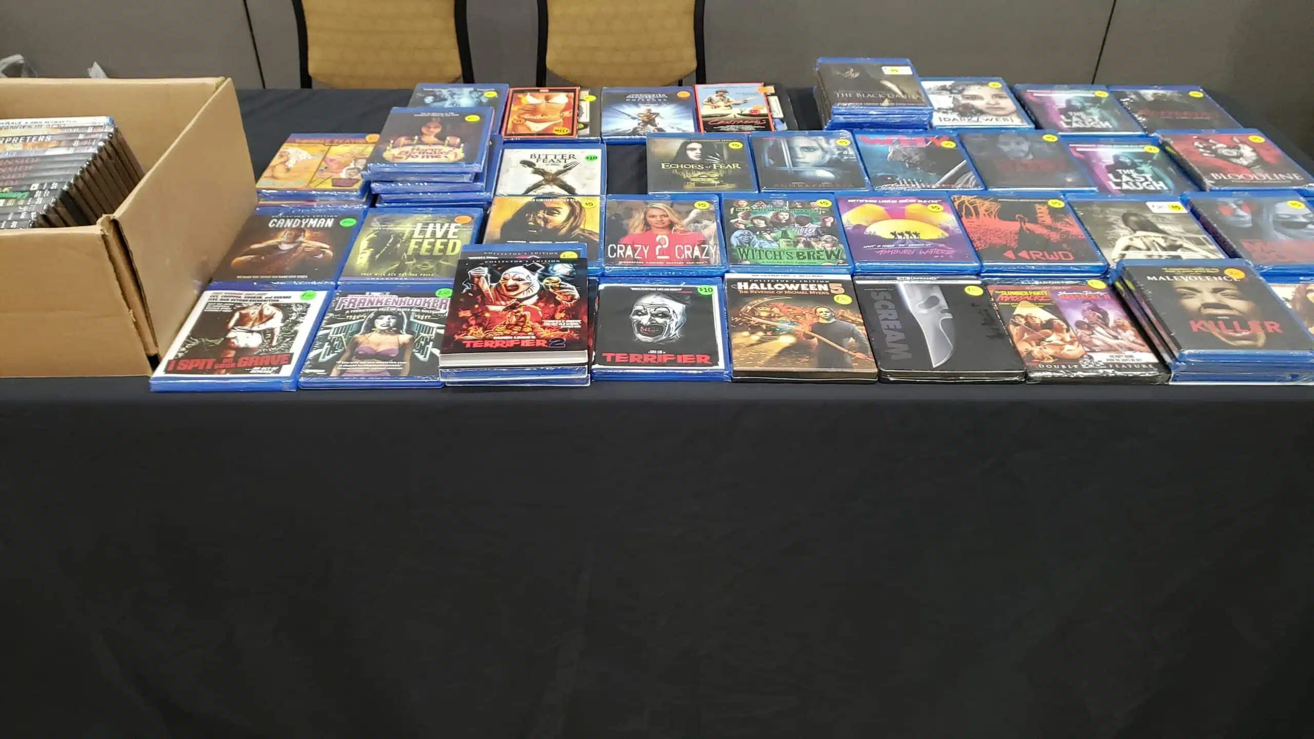 Booth full of horror DVDs at the Tampa Bay Screams Horror Convention.