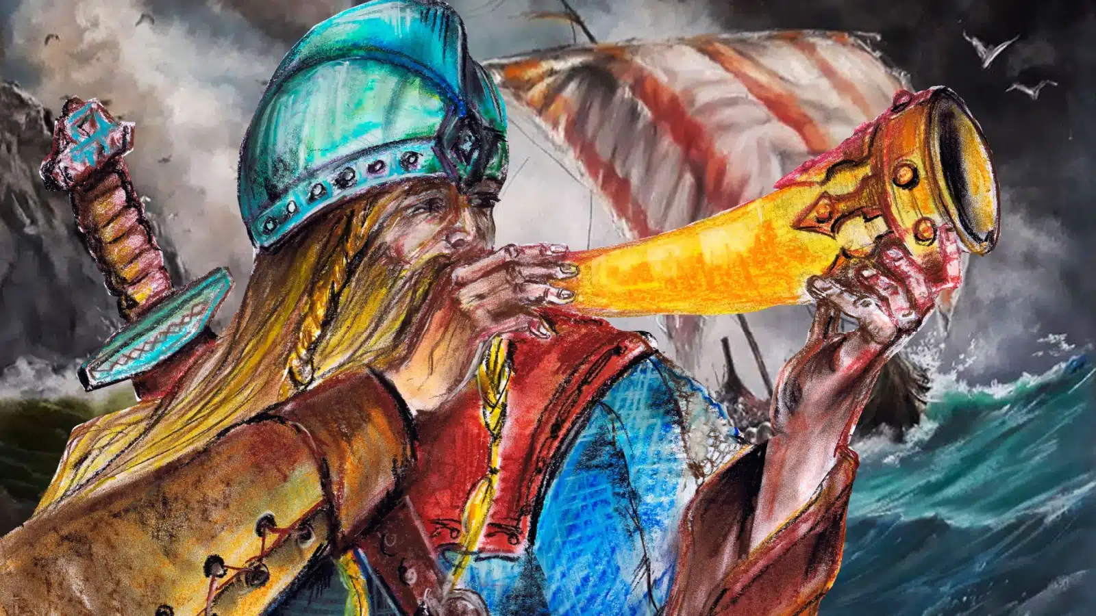 Artistic representation of the Norse god Heimdall or Heimdallr.