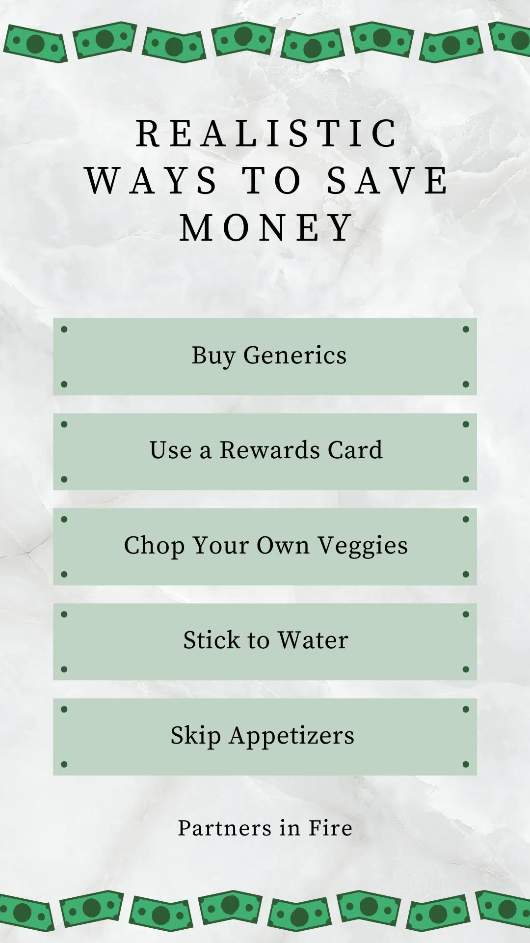 Infographic highlighting some realistic ways to save money on food. 