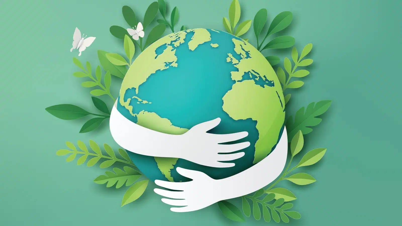Illustration of arms wrapping the Earth in a hug to represent caring about the world.