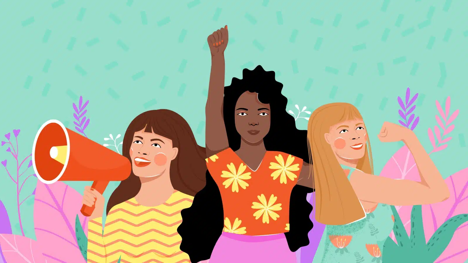 Illustration of three women embracing their Divine Feminine Awakening through feminism.