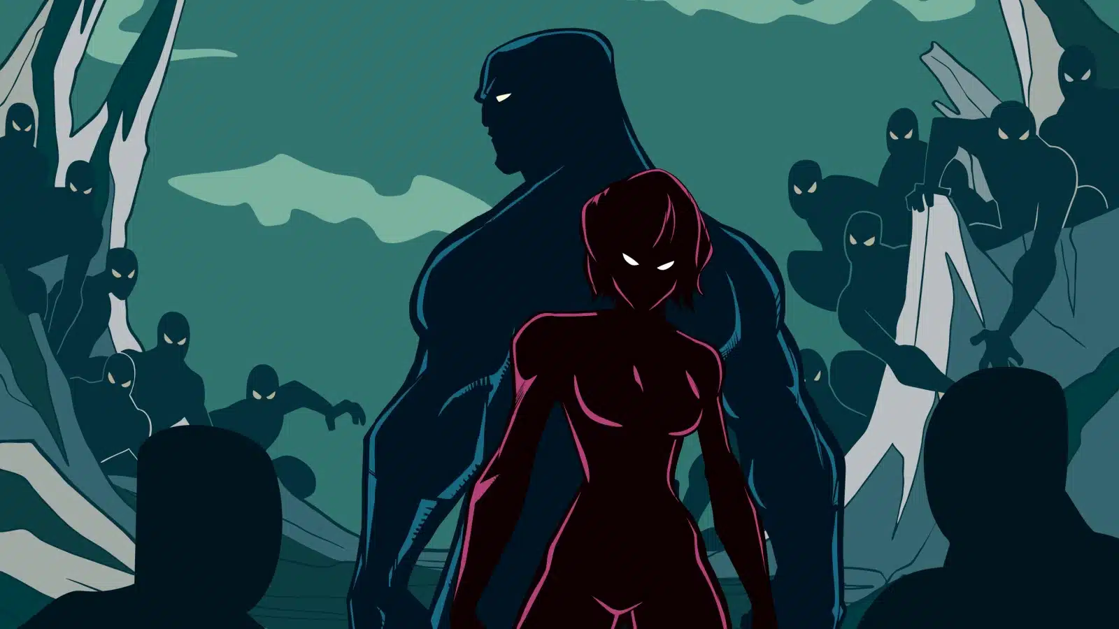 Evil henchmen crawl out of caves to attack our heroes.