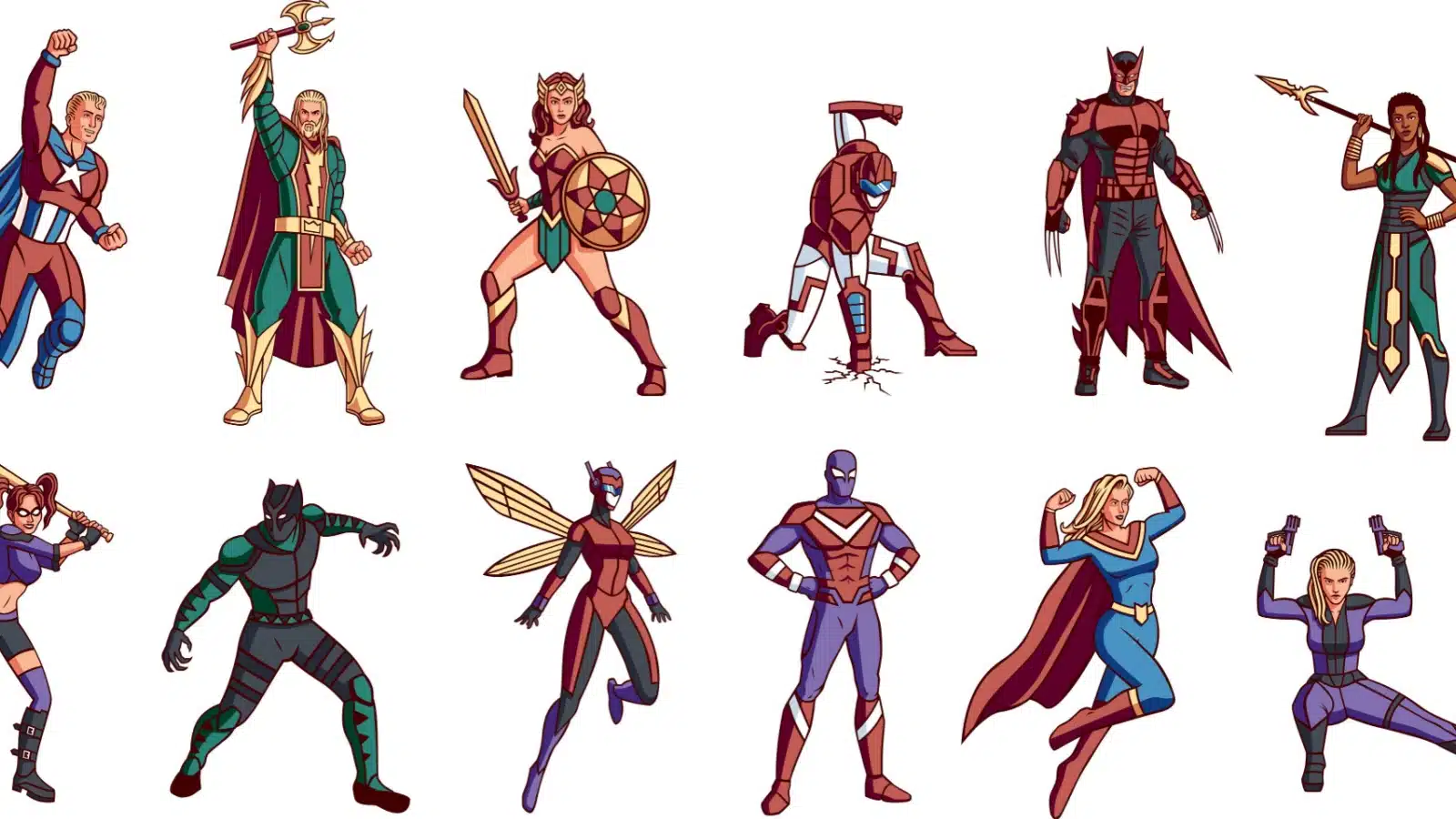 An array of fictional cartoon heroes with differing D&D character alignments.