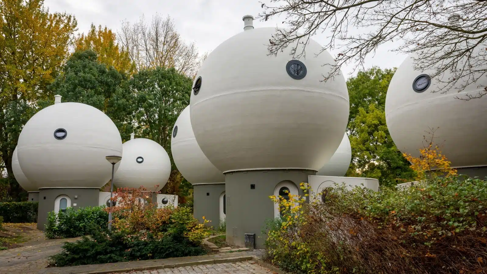 A group of the small, circular homes in the Bolwoningen community of s-Hertogenbosch