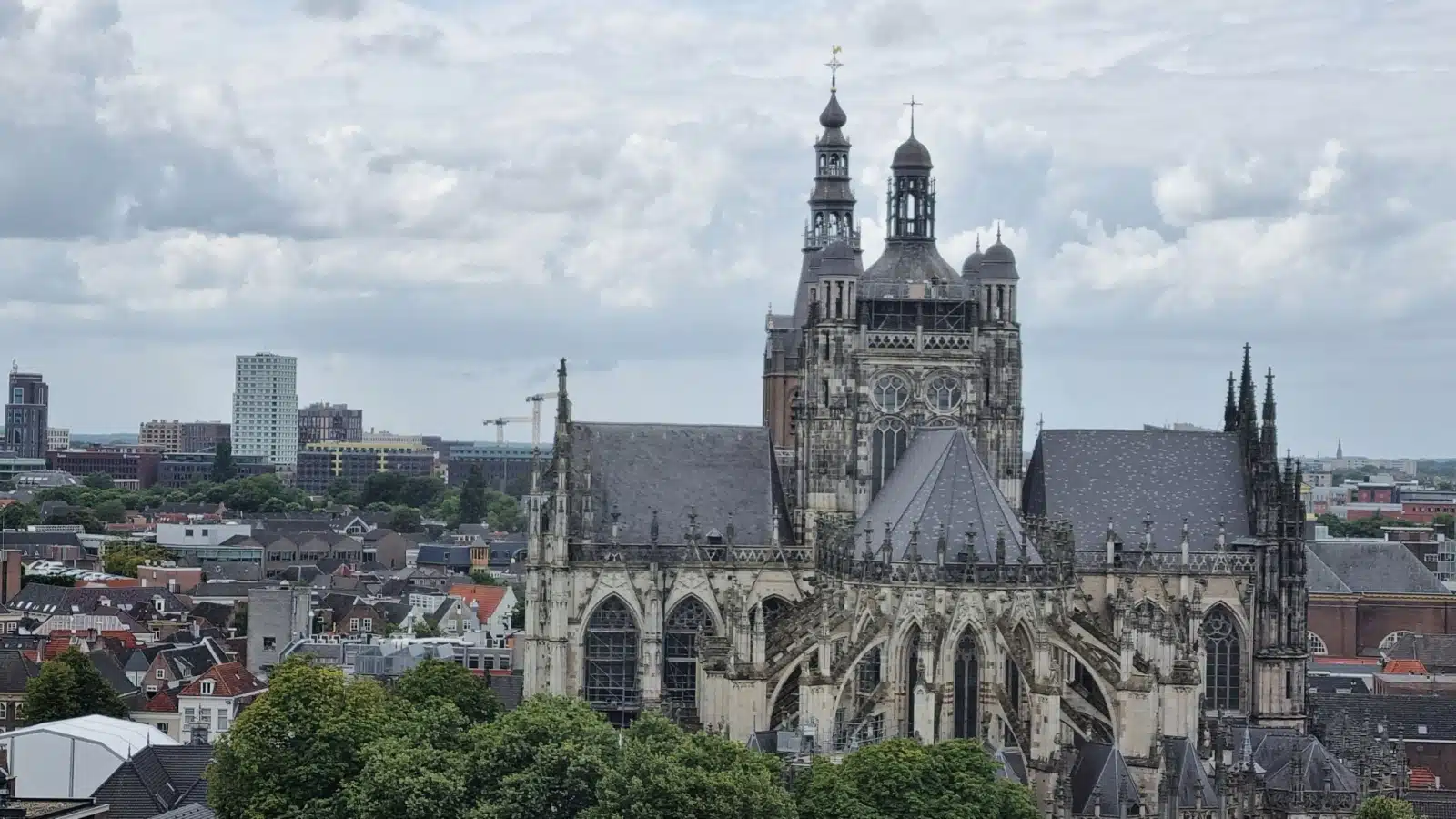 The gothic cathedral towering over the town of s-Hertogenbosch, Netherlands.