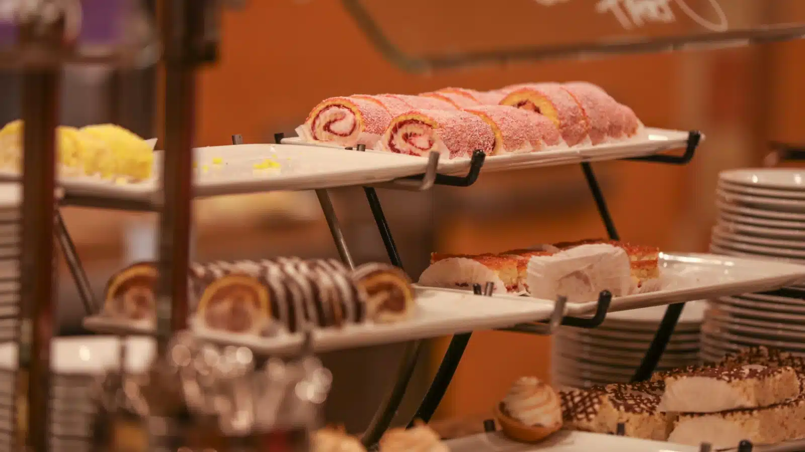 The dessert section of a buffet.