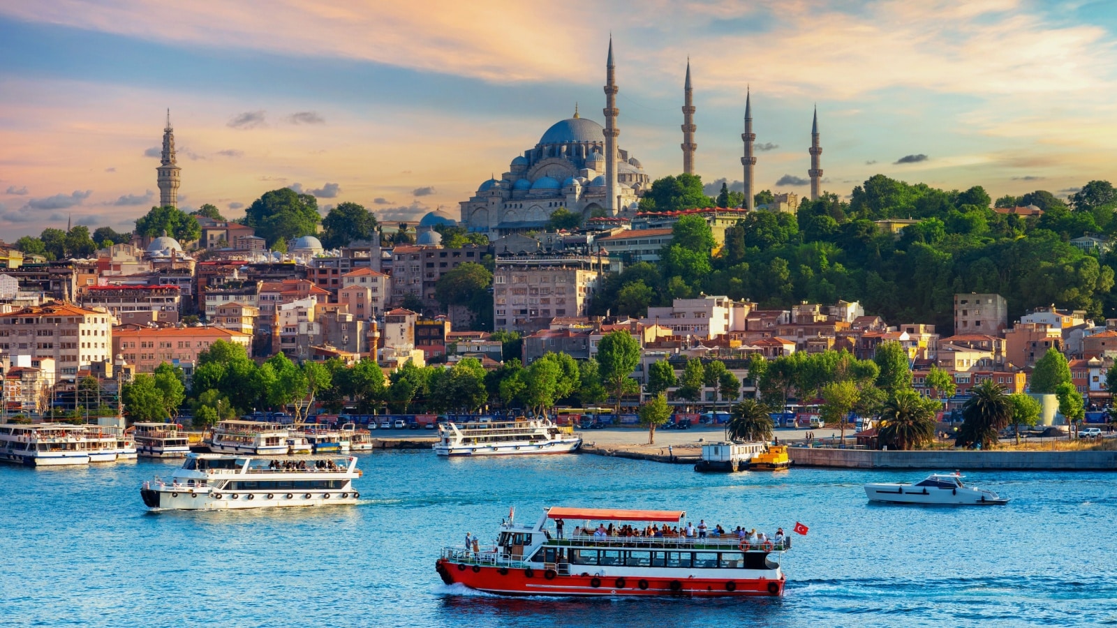View of Istanbul featuring the Blue Mosque from the river.