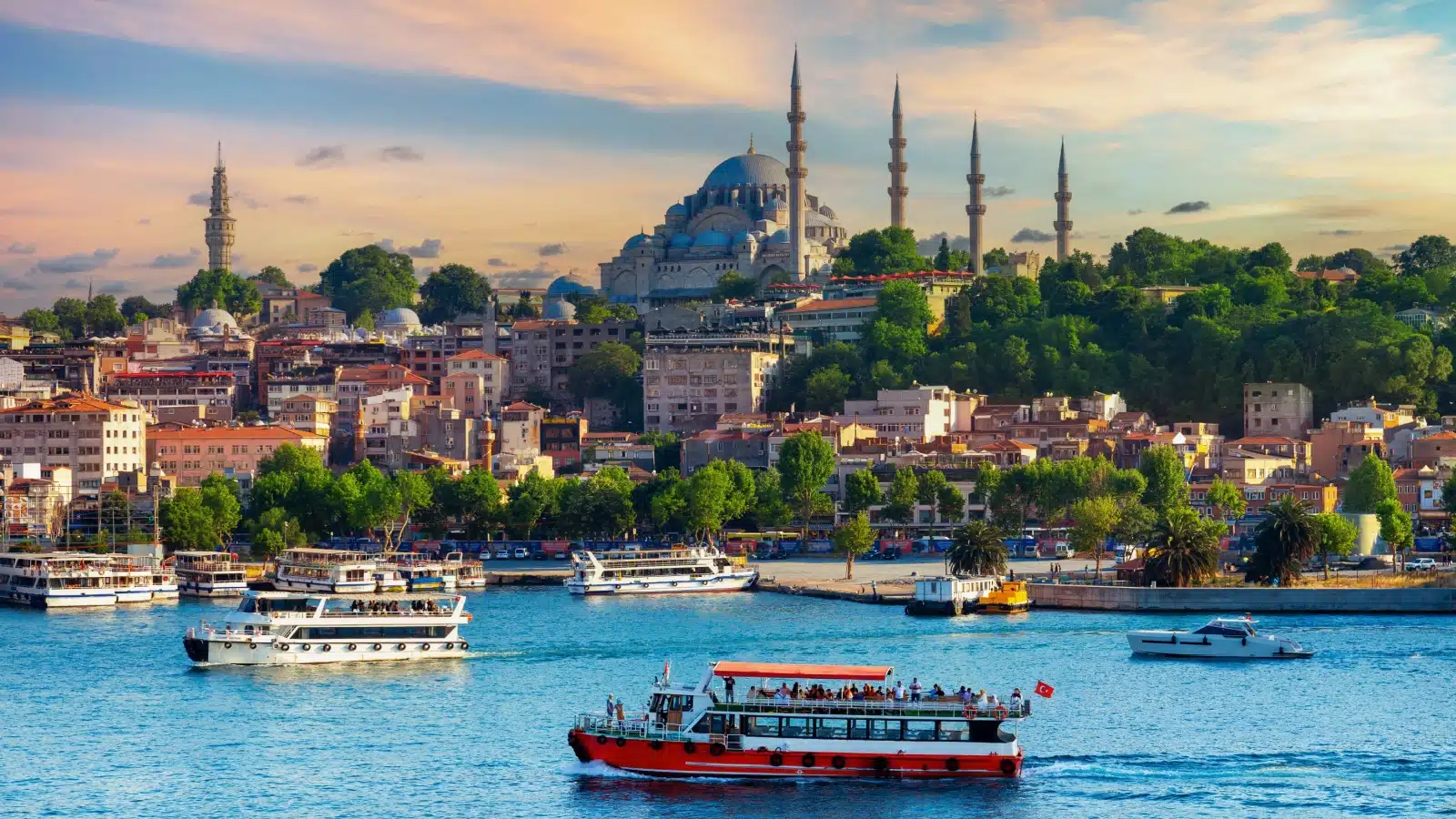View of Istanbul featuring the Blue Mosque from the river.