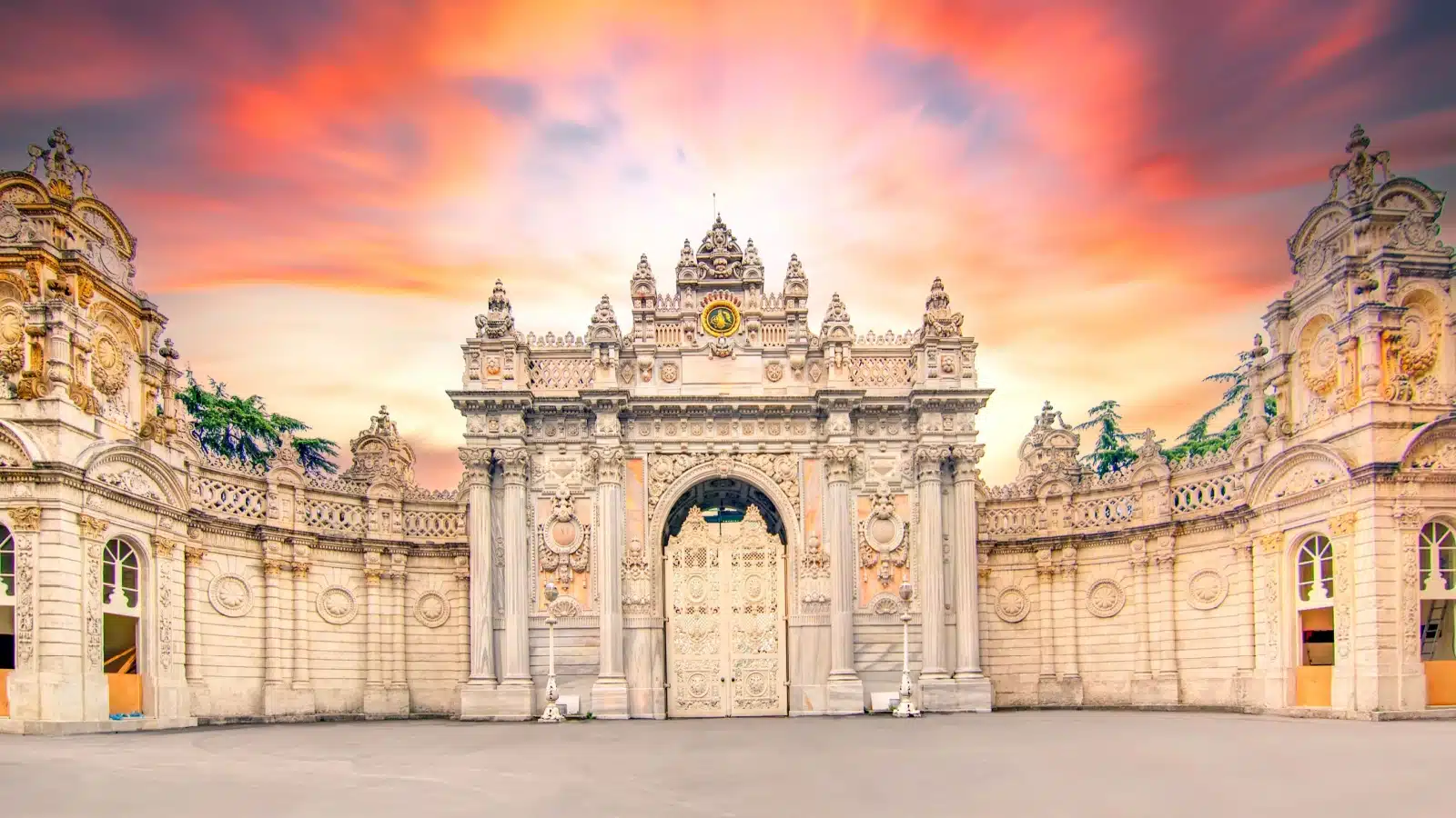Dolmabahce Palace, Istanbul, at sunset.