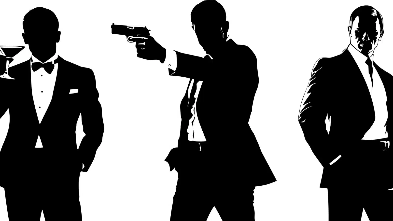 Silhouettes representing the famous spy, James Bond.