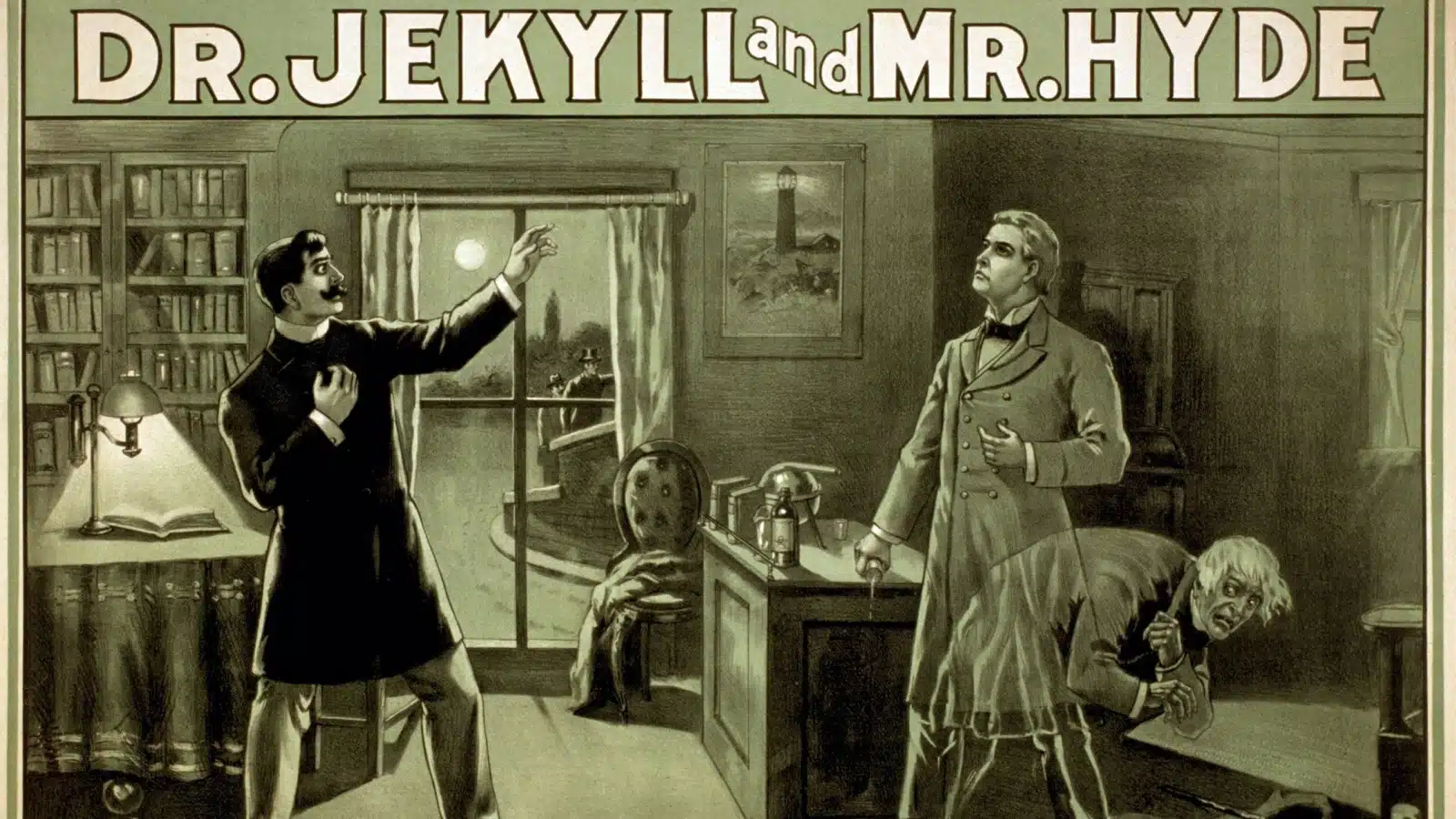 Vintage poster from a Dr. Jekyll and Mr. Hyde theatrical production.