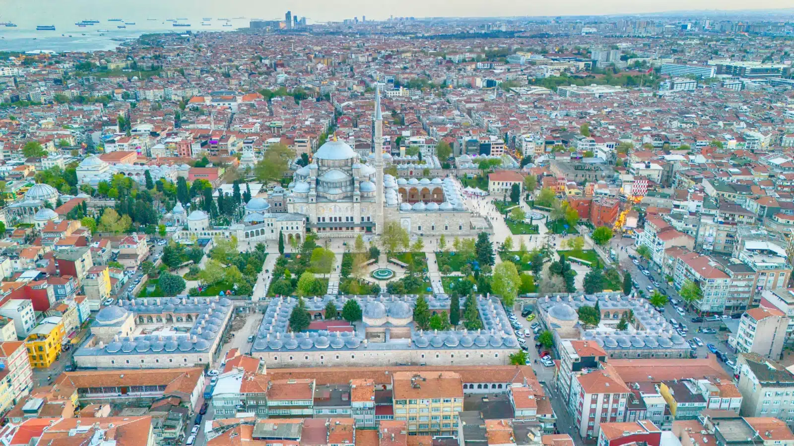 Aeriel view of the Sultanahmet District in Istanbul, Turkey.