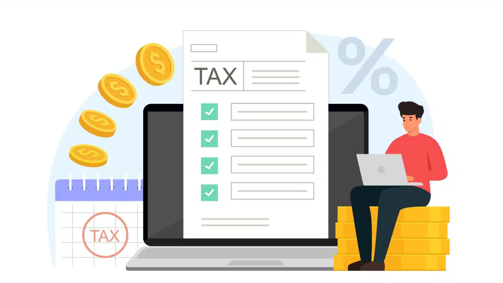 illustration of a man doing his income taxes.