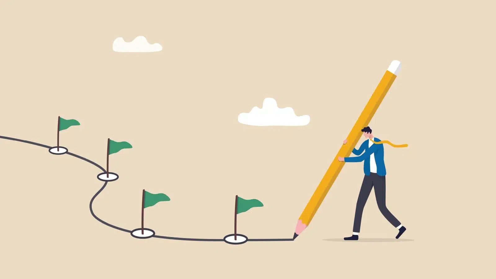 Graphic of a man tracing milestones in his life.