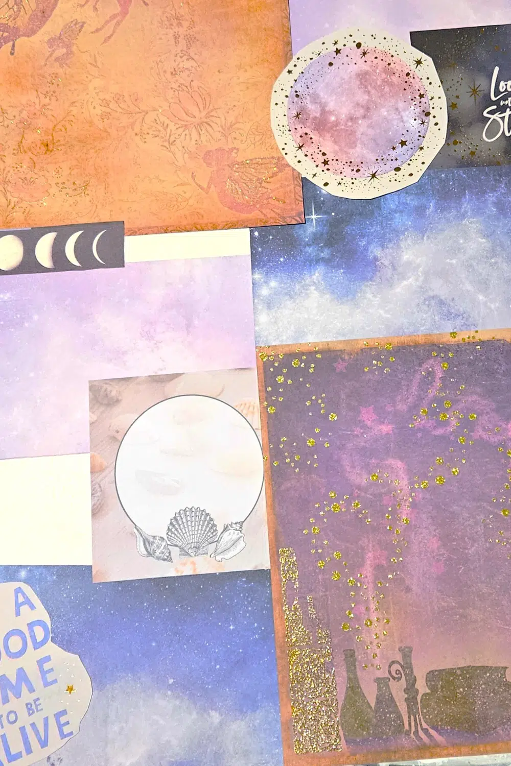 Example of my vision board background showcasing the scrapbook paper used as a background layer.