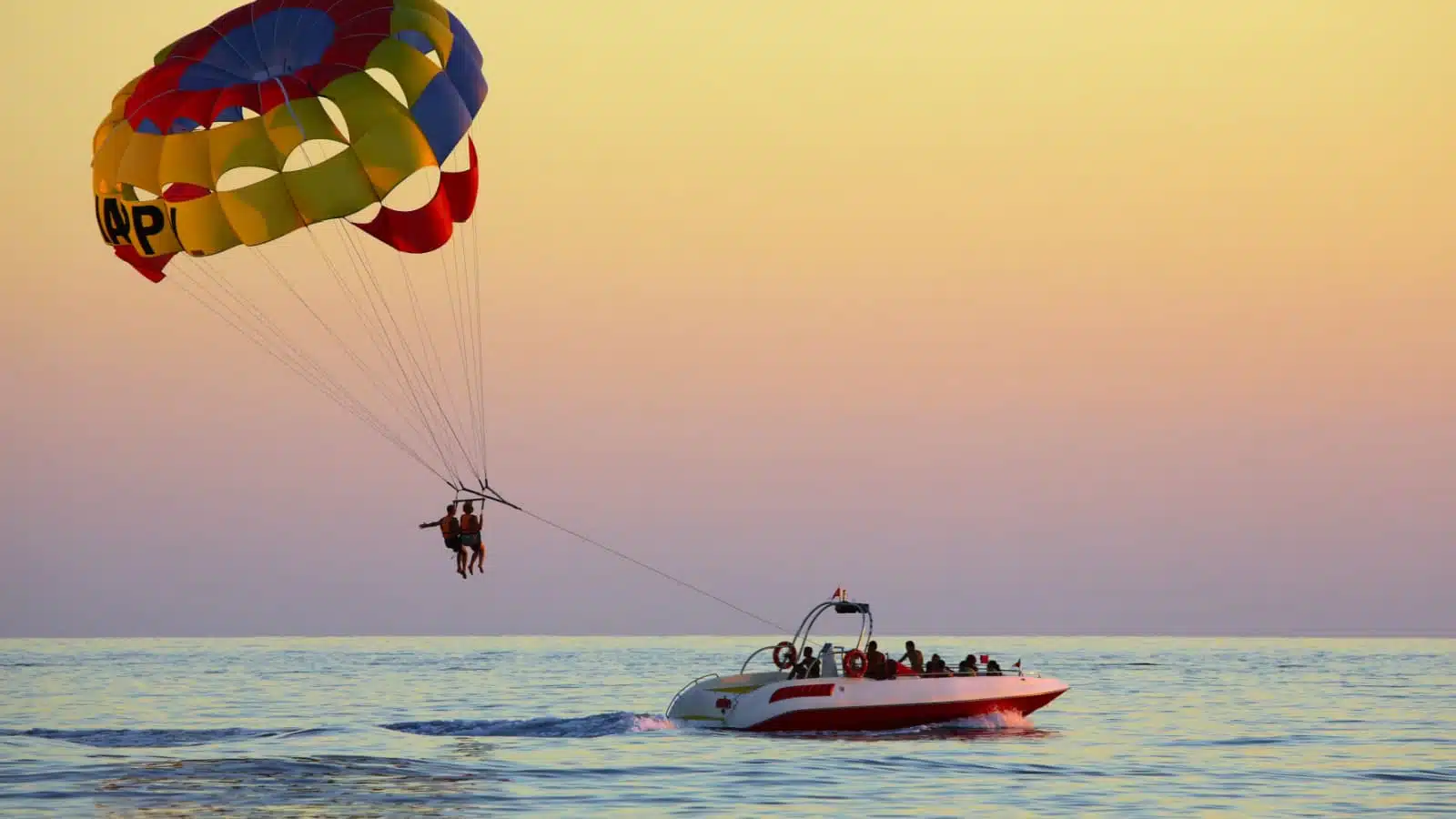 Parasailing at sunset.