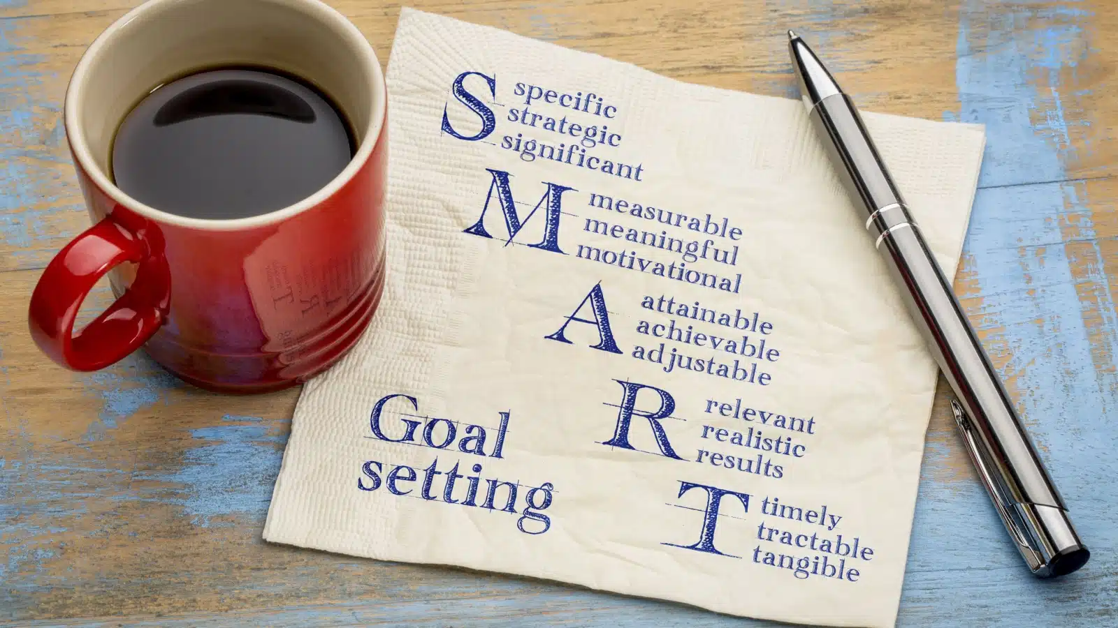 SMART goals written on a napkin.