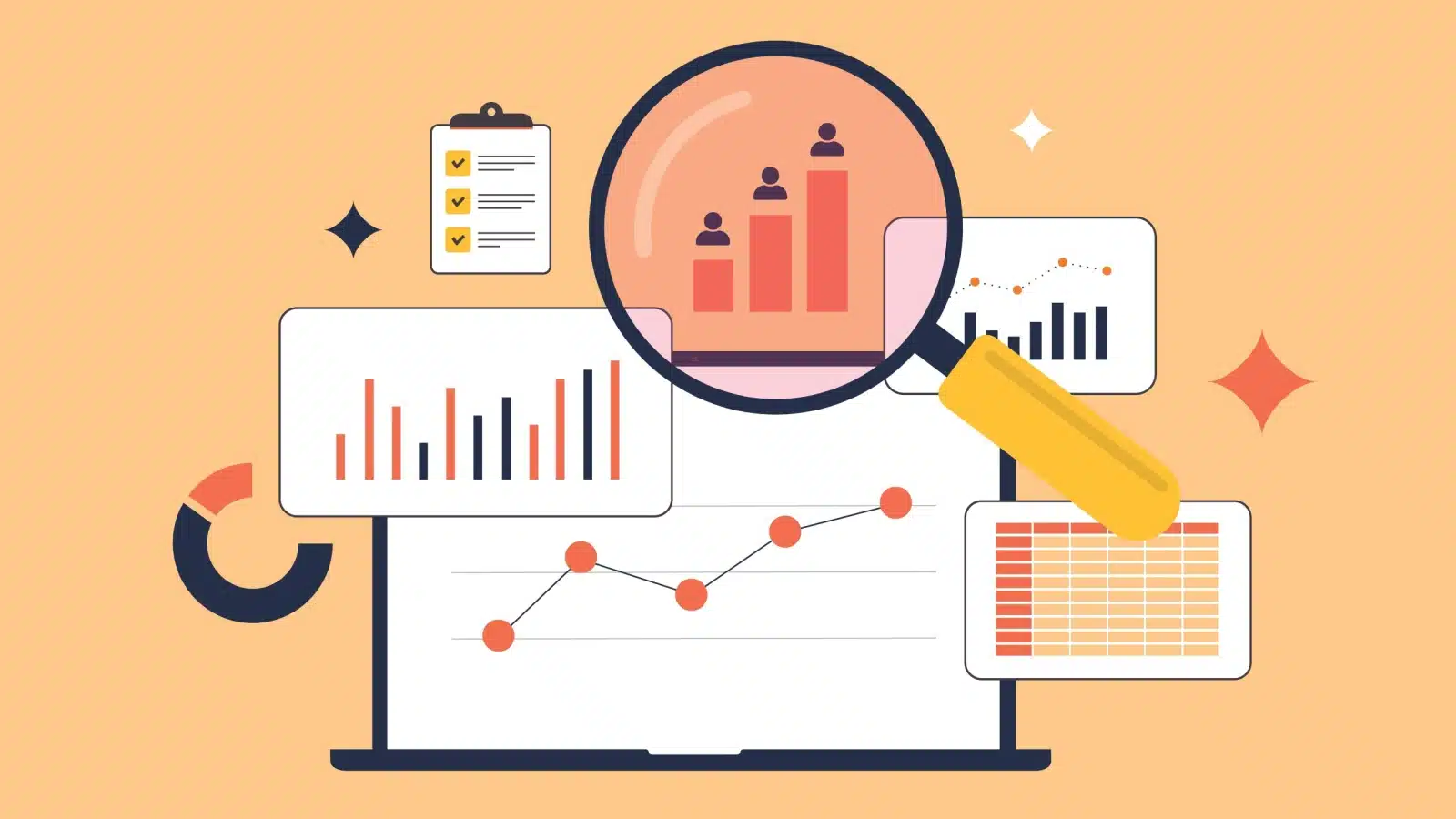 A graphic representing collecting data for market research.
