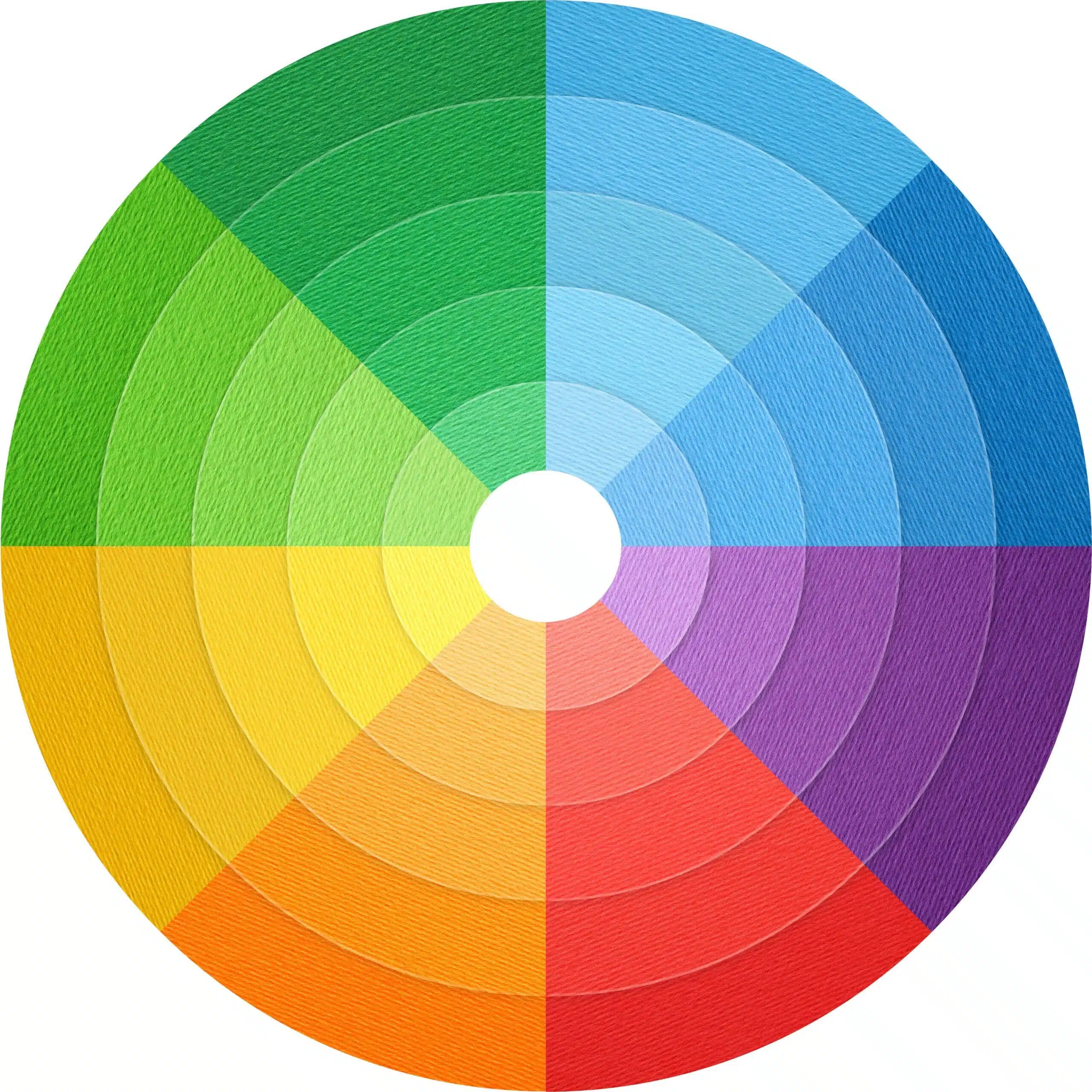 A graphic representing the color wheel. Complimentary colors appear opposite on the wheel, highlighting color theory.