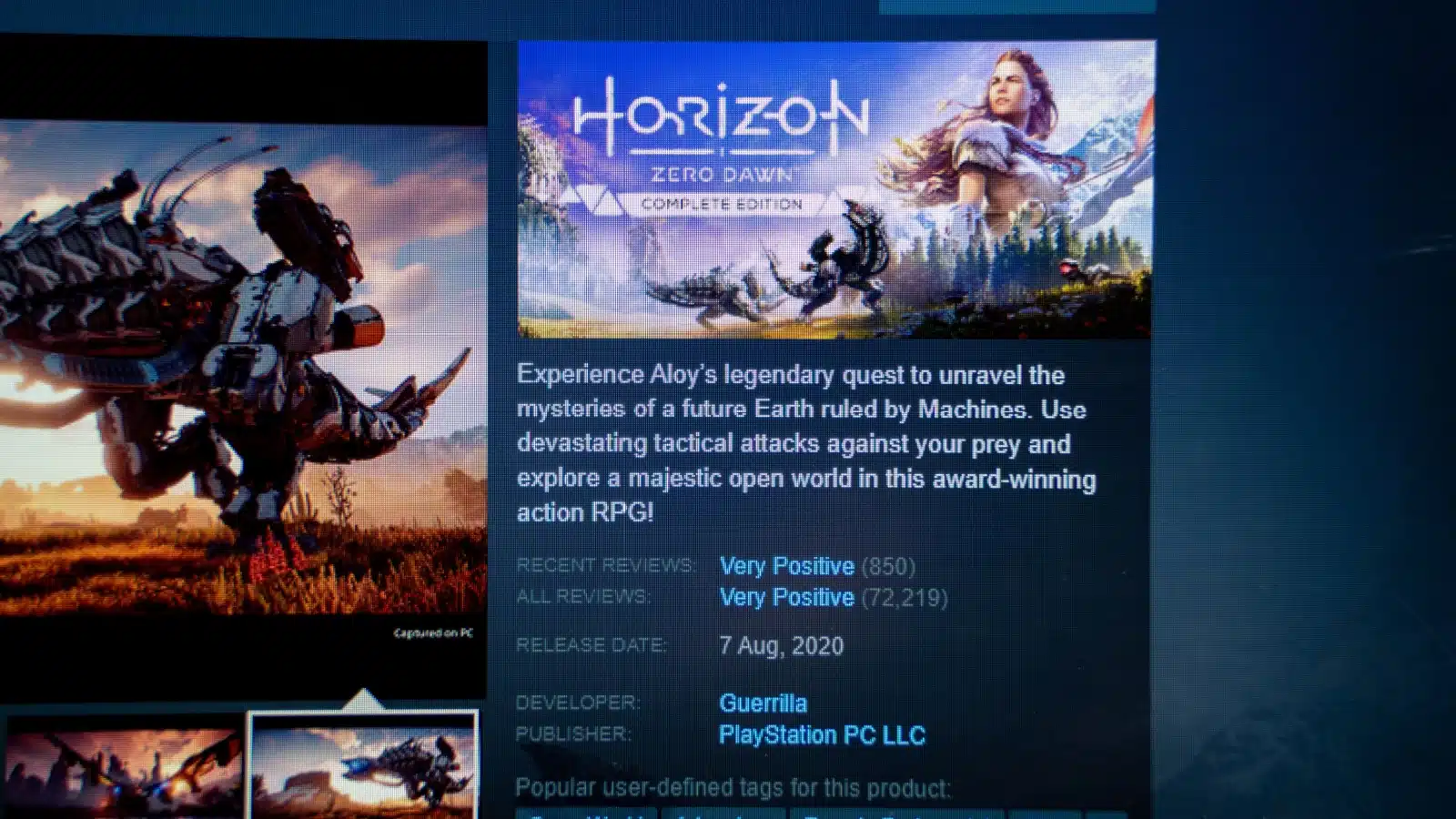 The purchase screen of Horizon Zero Dawn, one of the top video games that should be made into movies.