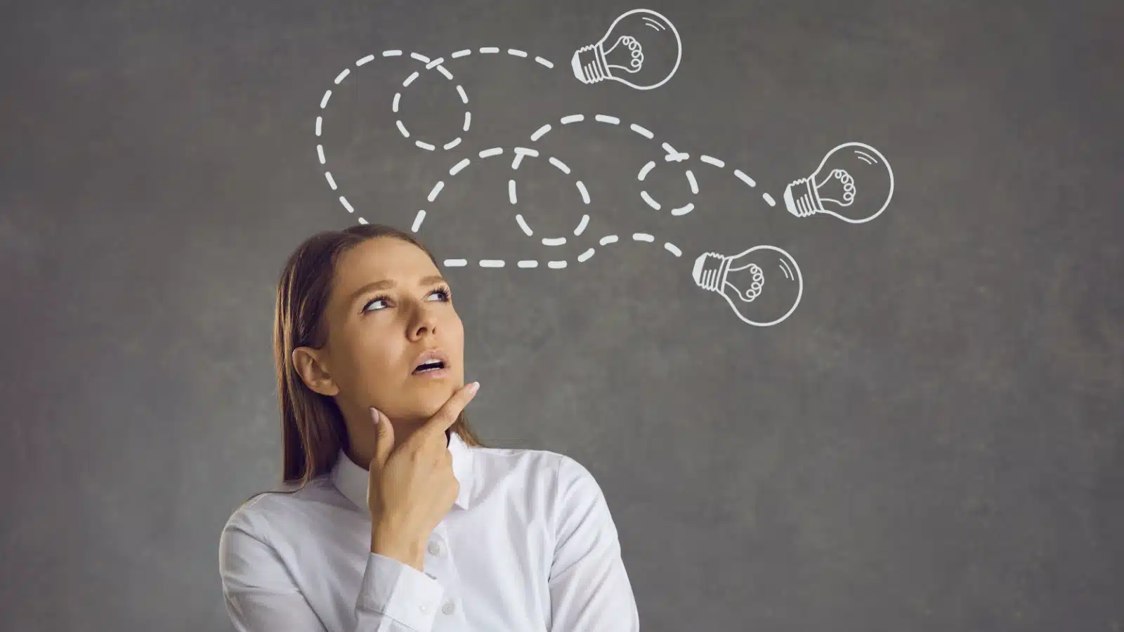 A woman thinking about possibilities.