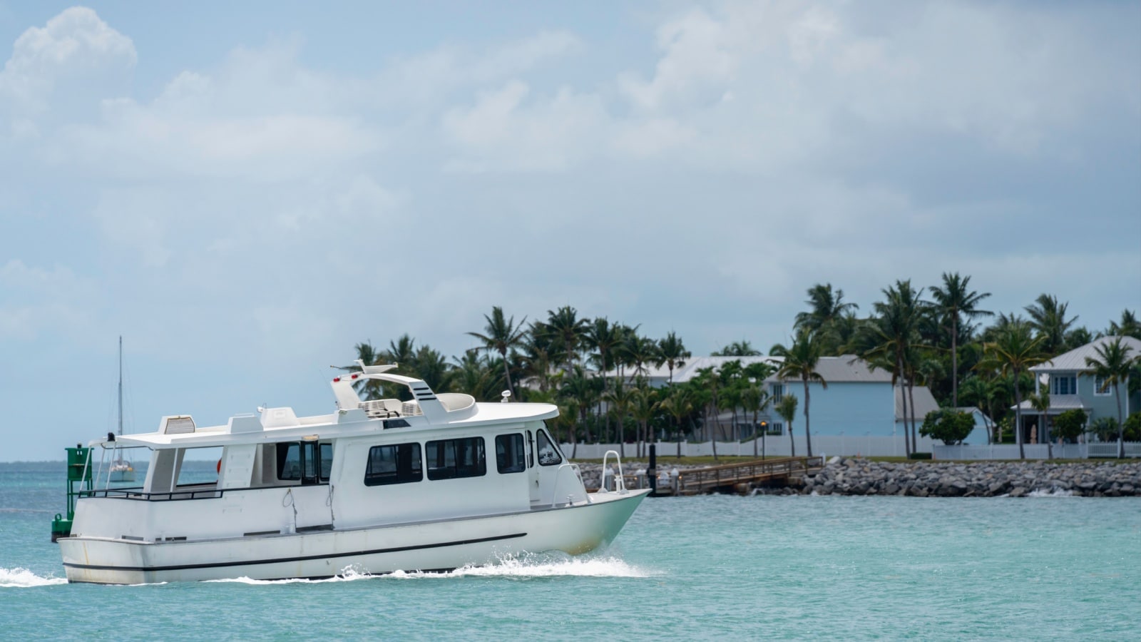 A chartered boat heads back to shore. 