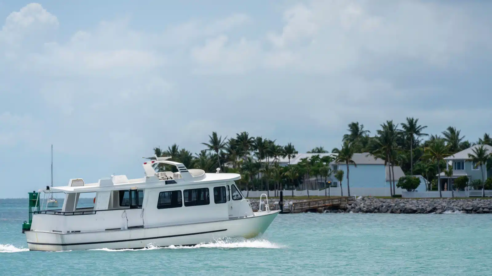 A chartered boat heads back to shore.