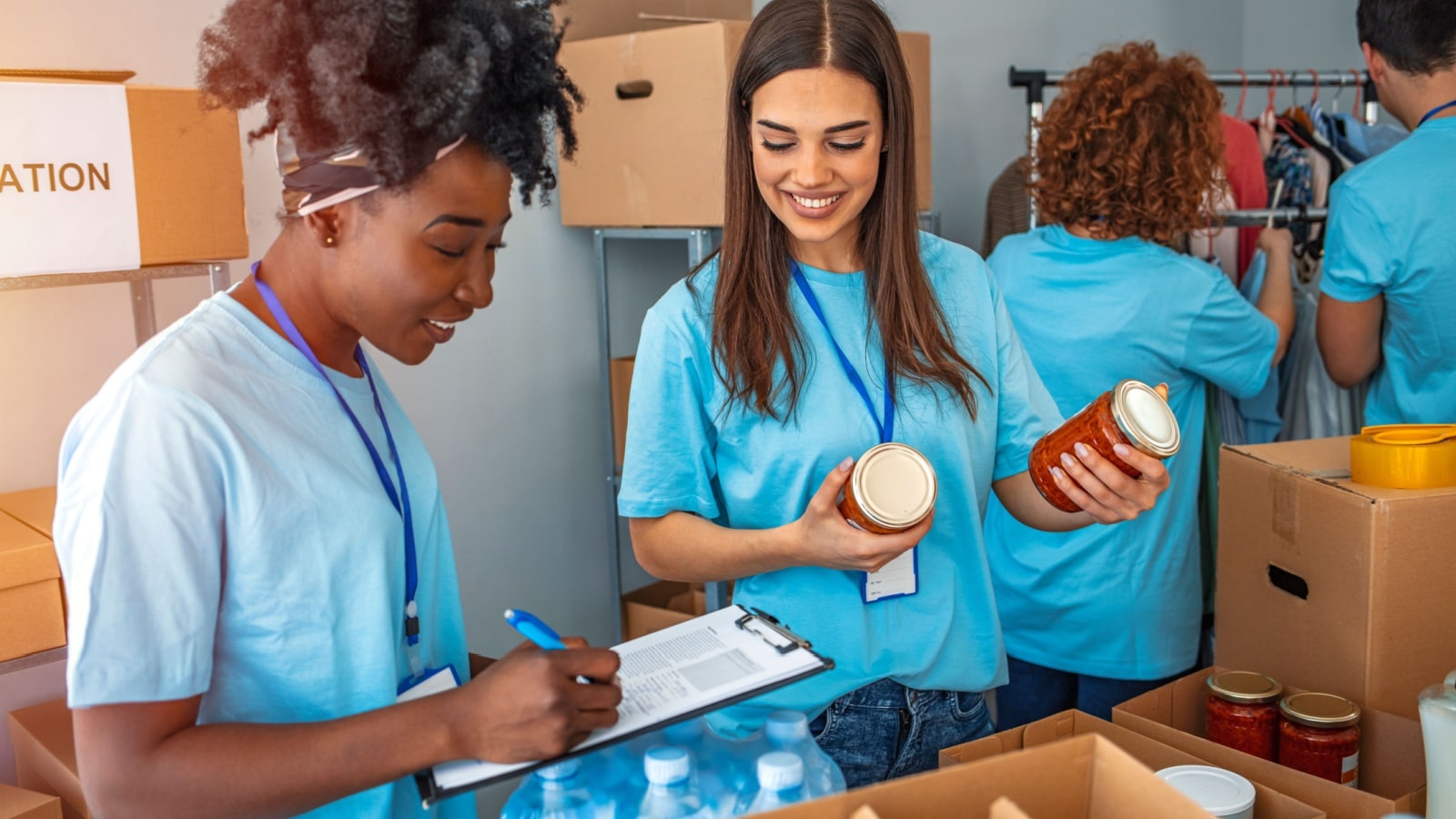 Volunteers working at a food bank.