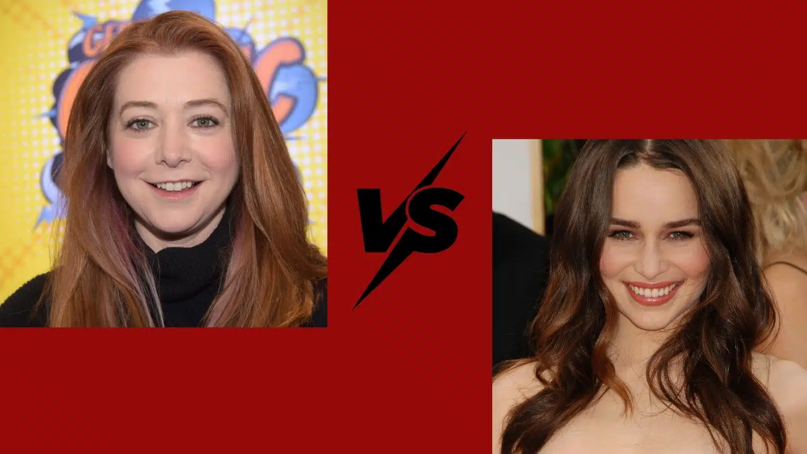 Red carpet photos of Alyson Hannigan and Emilia Clarke, the actresses who played Willow and Daenerys, respectively.