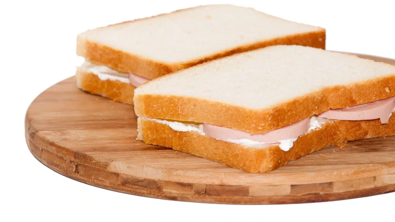 Two plain bologna sandwiches.