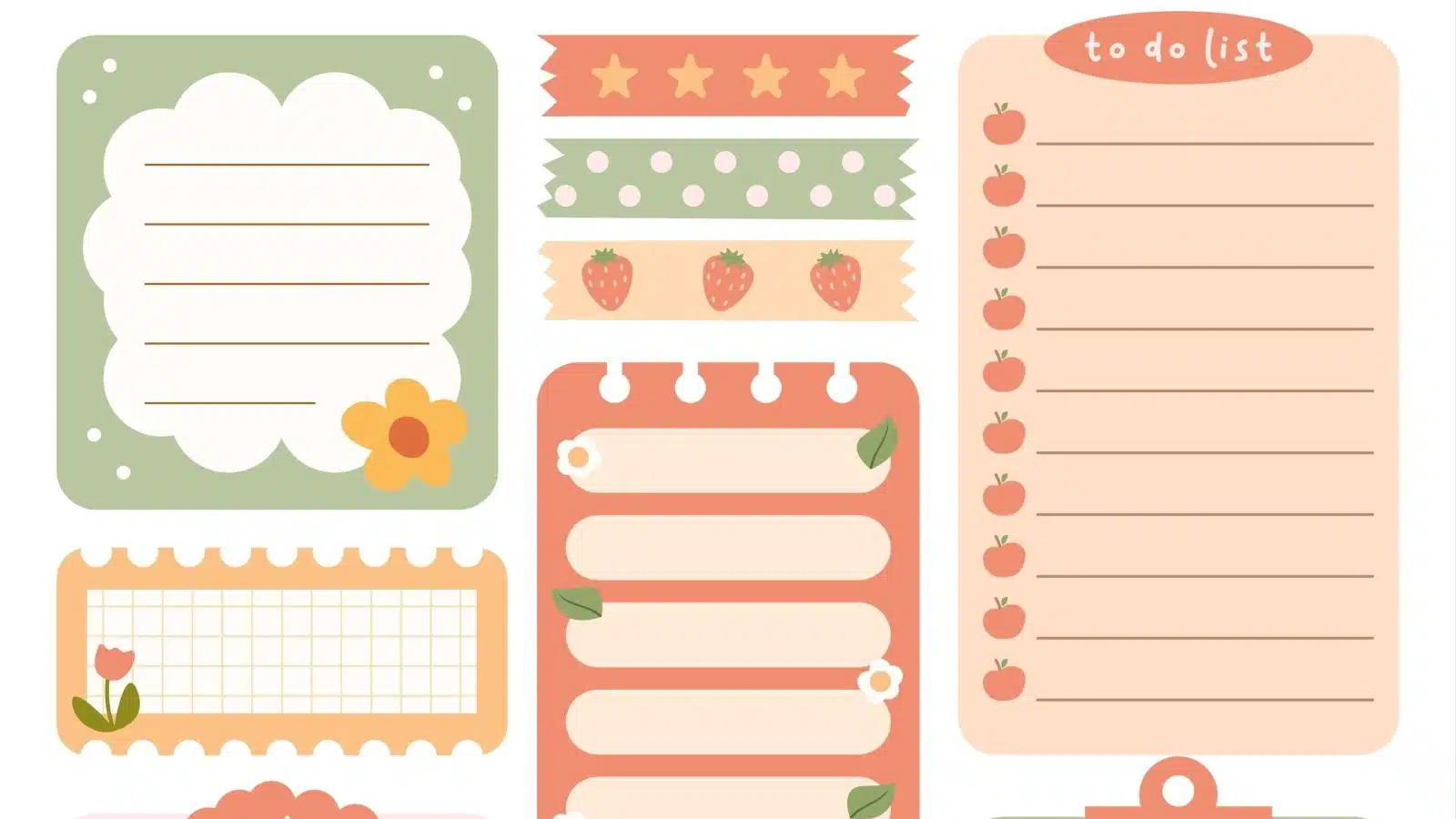 A graphic showcasing a variety of pretty bullet journal aesthetics to represent bullet journal ideas.