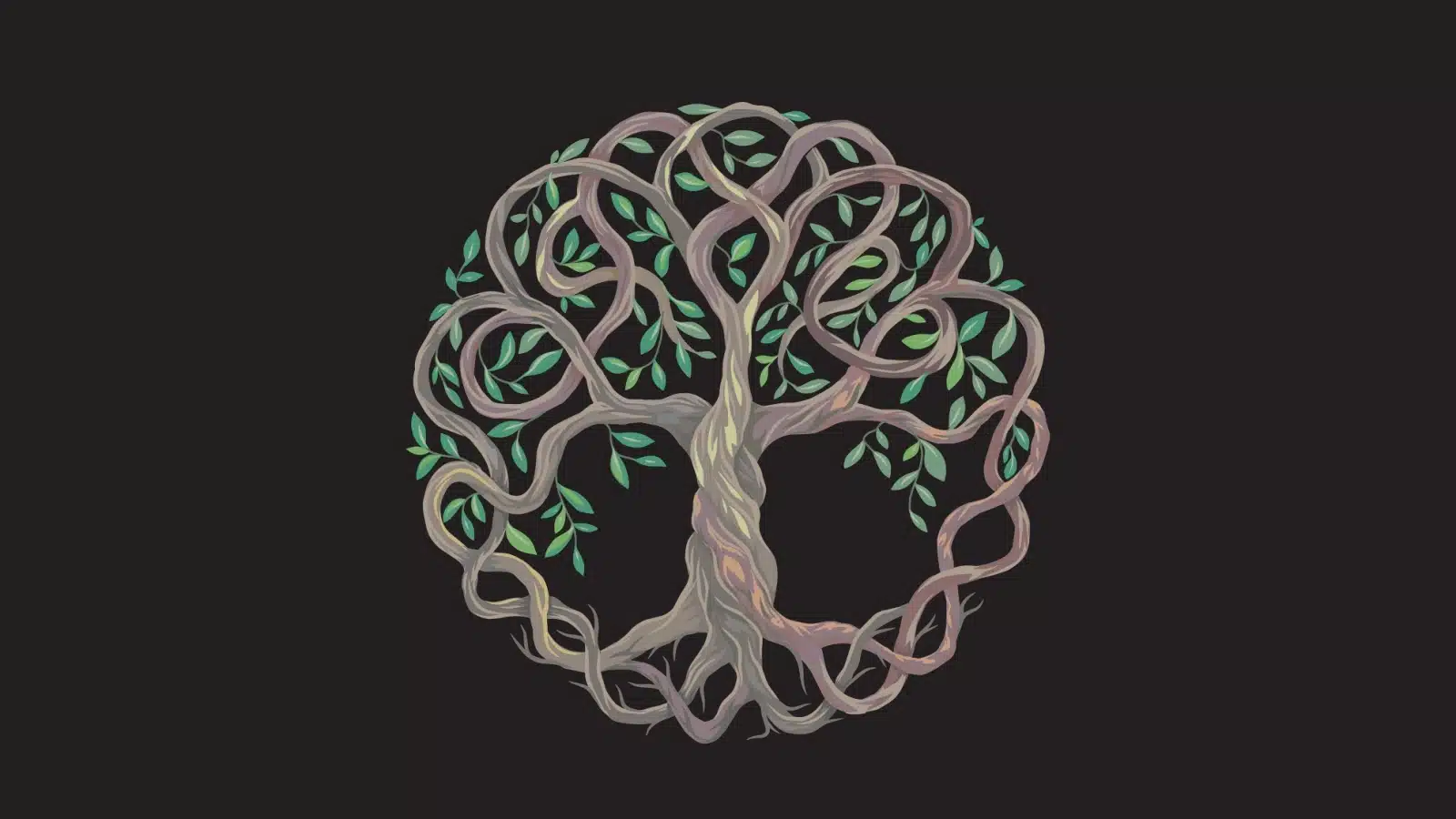 A stylistic Celtic Tree of Life on a black background.