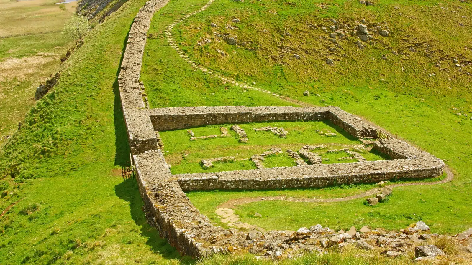 Ruins of Hadrian's Wall at Milecastle 39 near Crag Lough, Northumberland, UK.