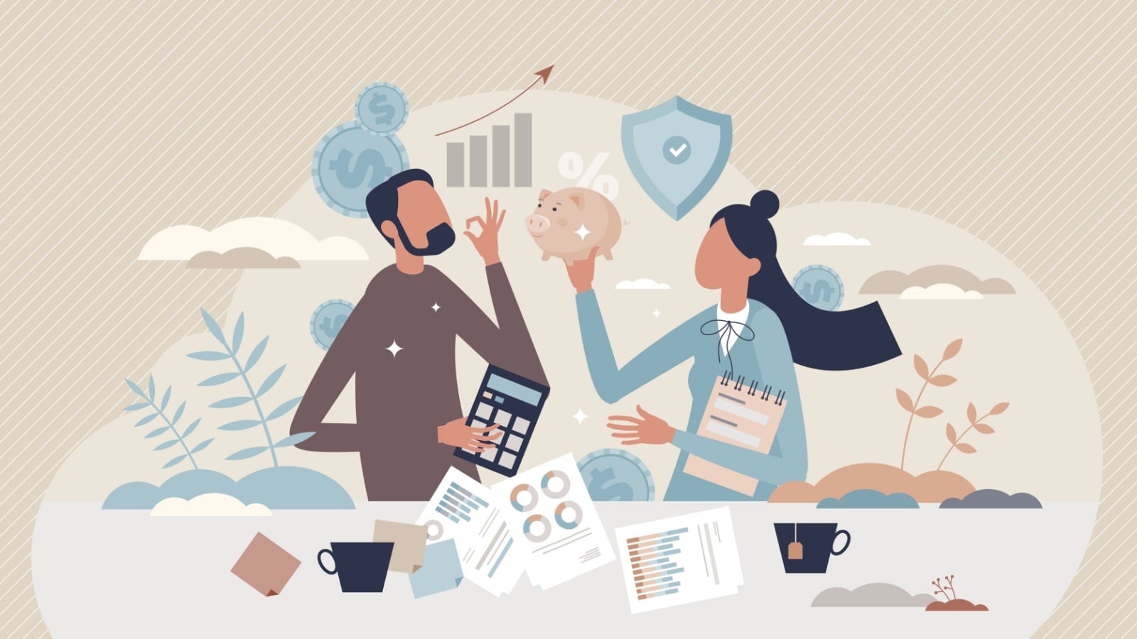 Graphic highlighting financial planning questions, like should you save or invest your money.