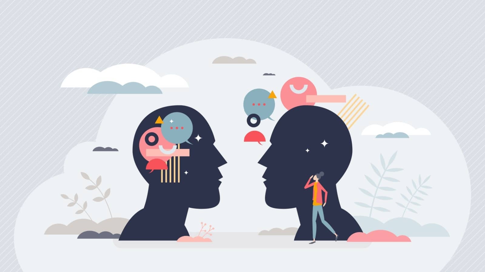 A graphic illustrates the difference between an introvert and an extrovert. The introvert brain has everything happening inside the head, while the extrovert has everything happening outside of it.