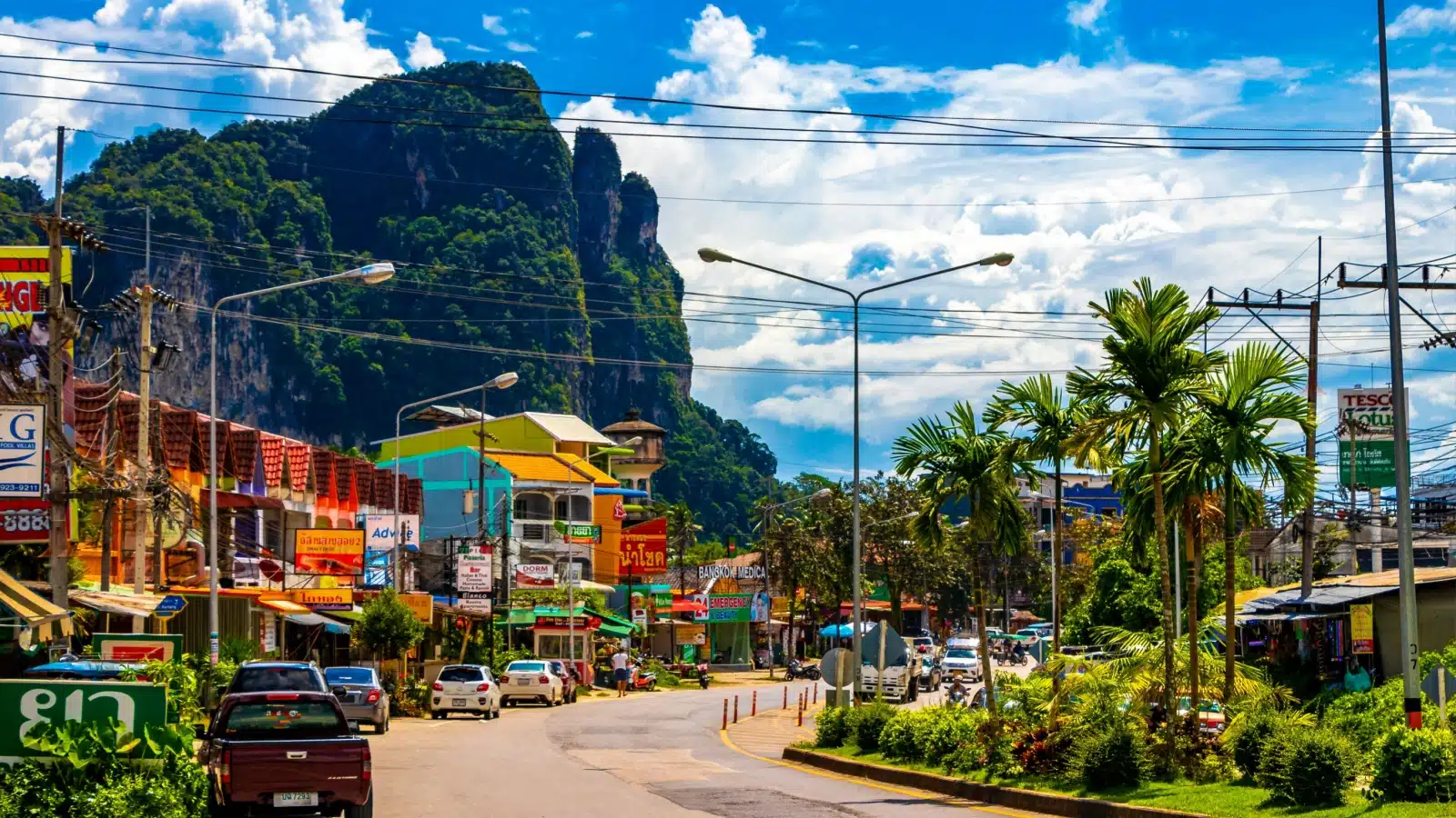 The colorful streets in the town of Krabi, Thailand.