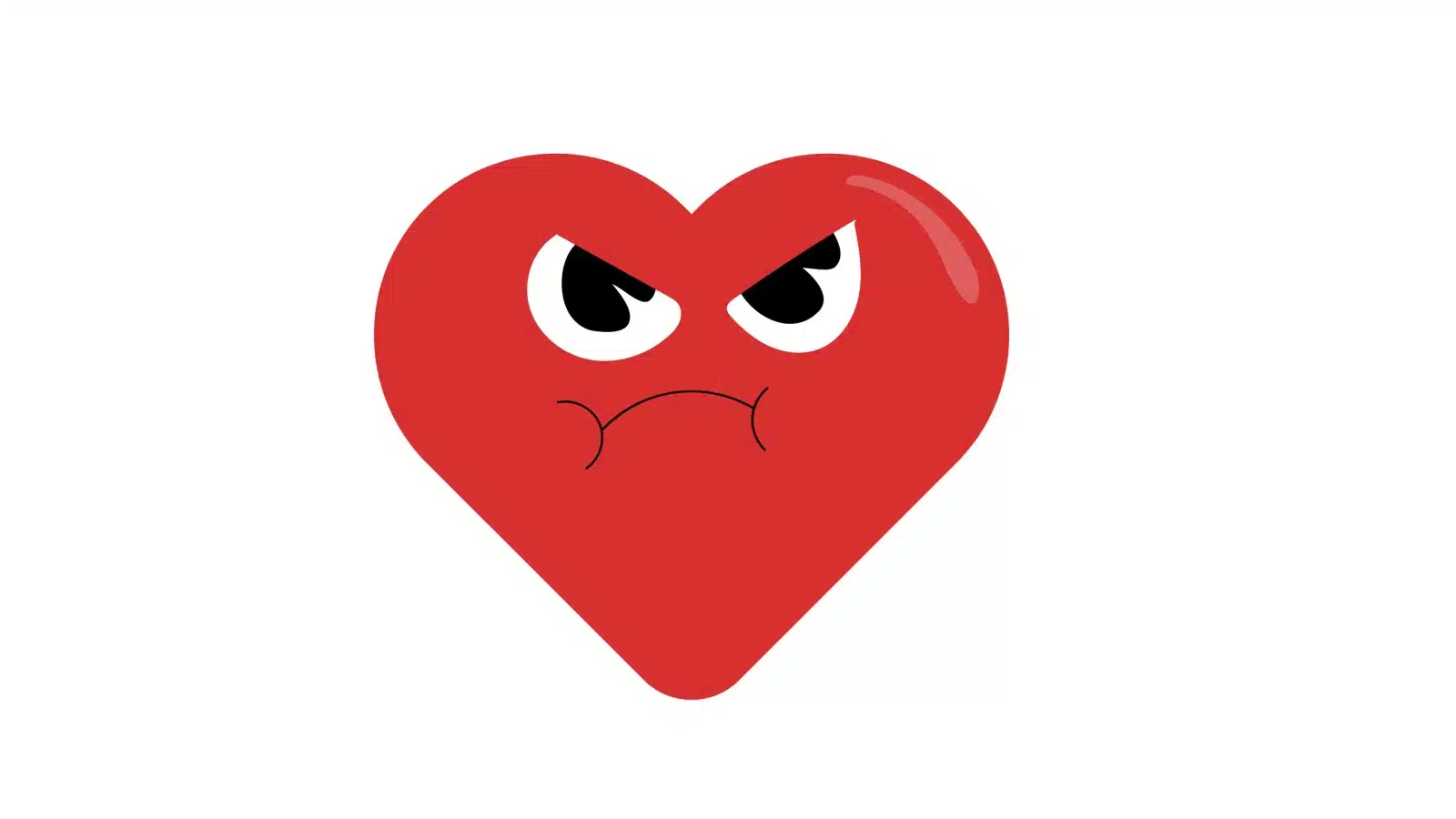 Cartoon of a heart with an angry face.