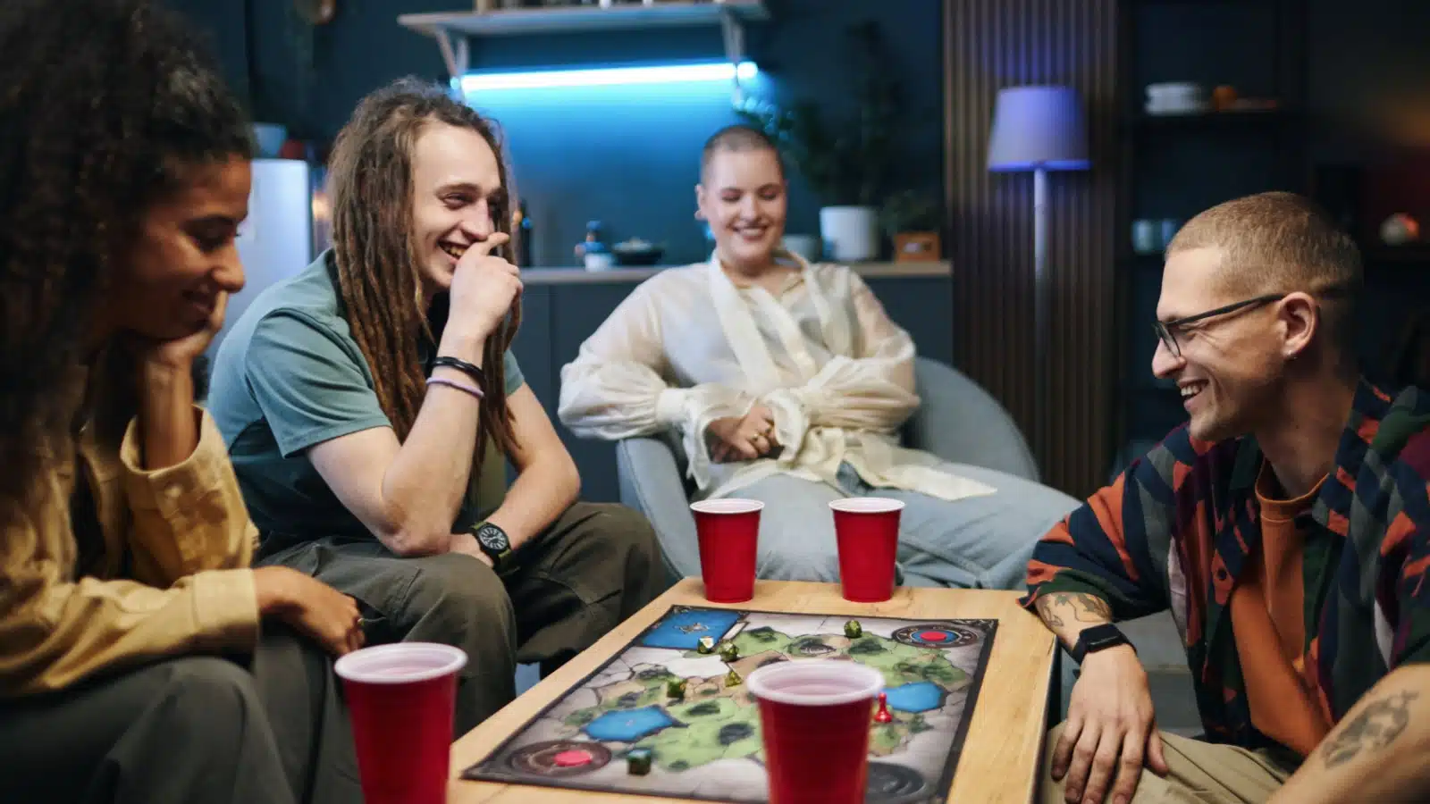 A group of friends playing a board game.
