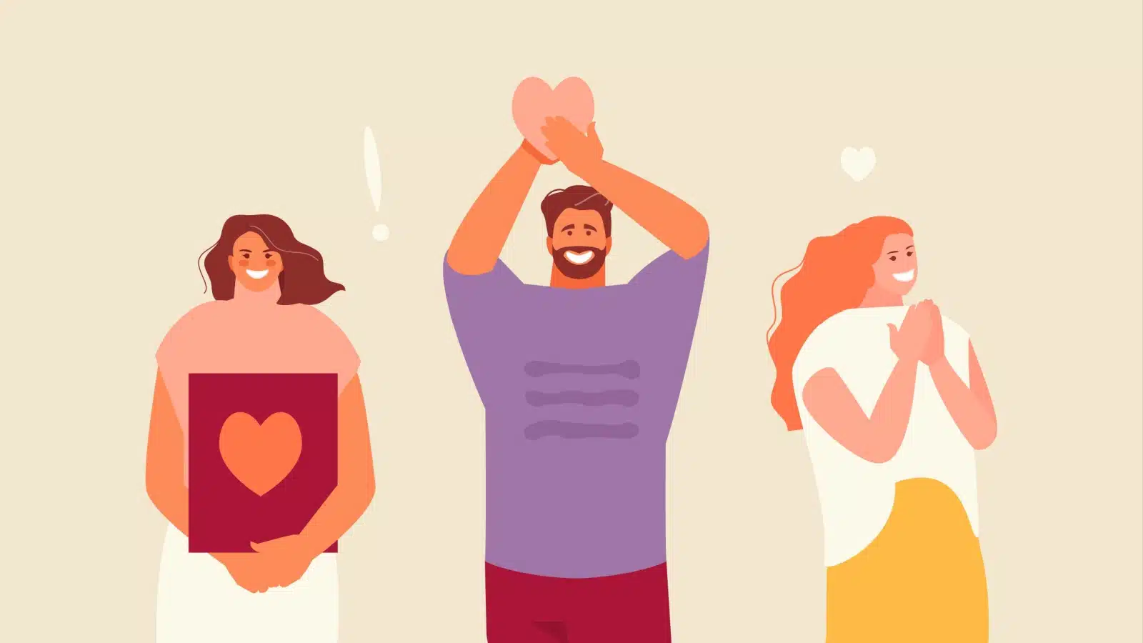 Illustration featuring three smiling people expressing gratitude.