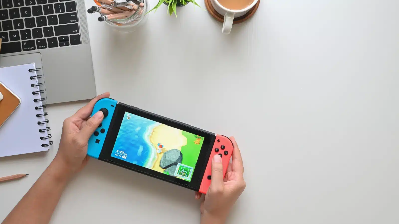 A person plays Animal Crossing New Horizons on the Nintendo Switch. 