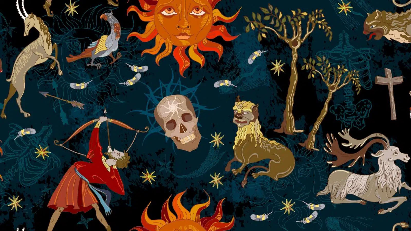 Illustration featuring symbols from Medieval astrology which shows how Paganism existed alongside Christianity.