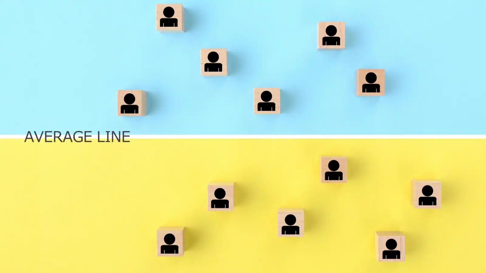 A line represents the average. Some blocks are above it, others are below.