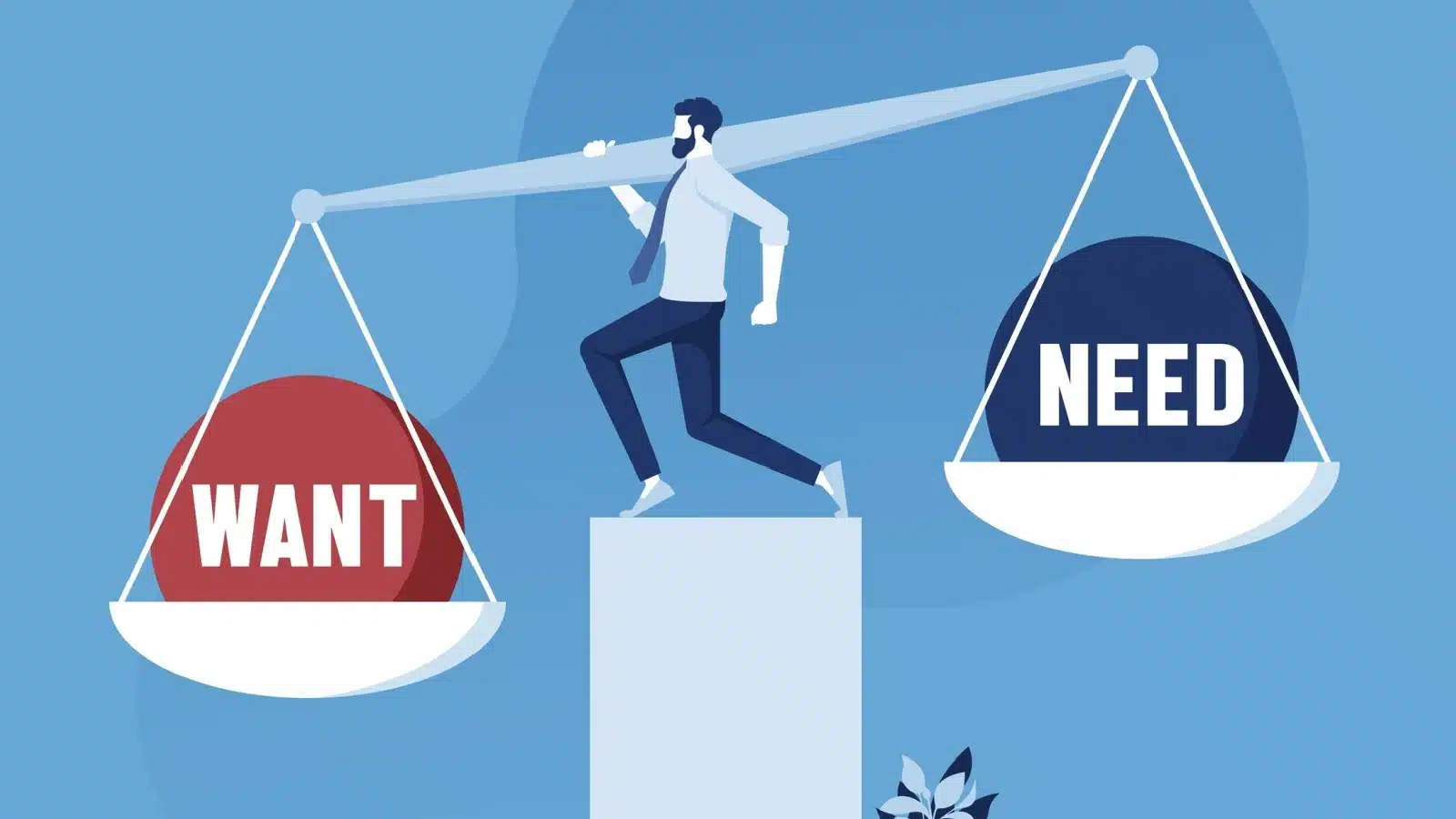 A man balances his wants and needs.