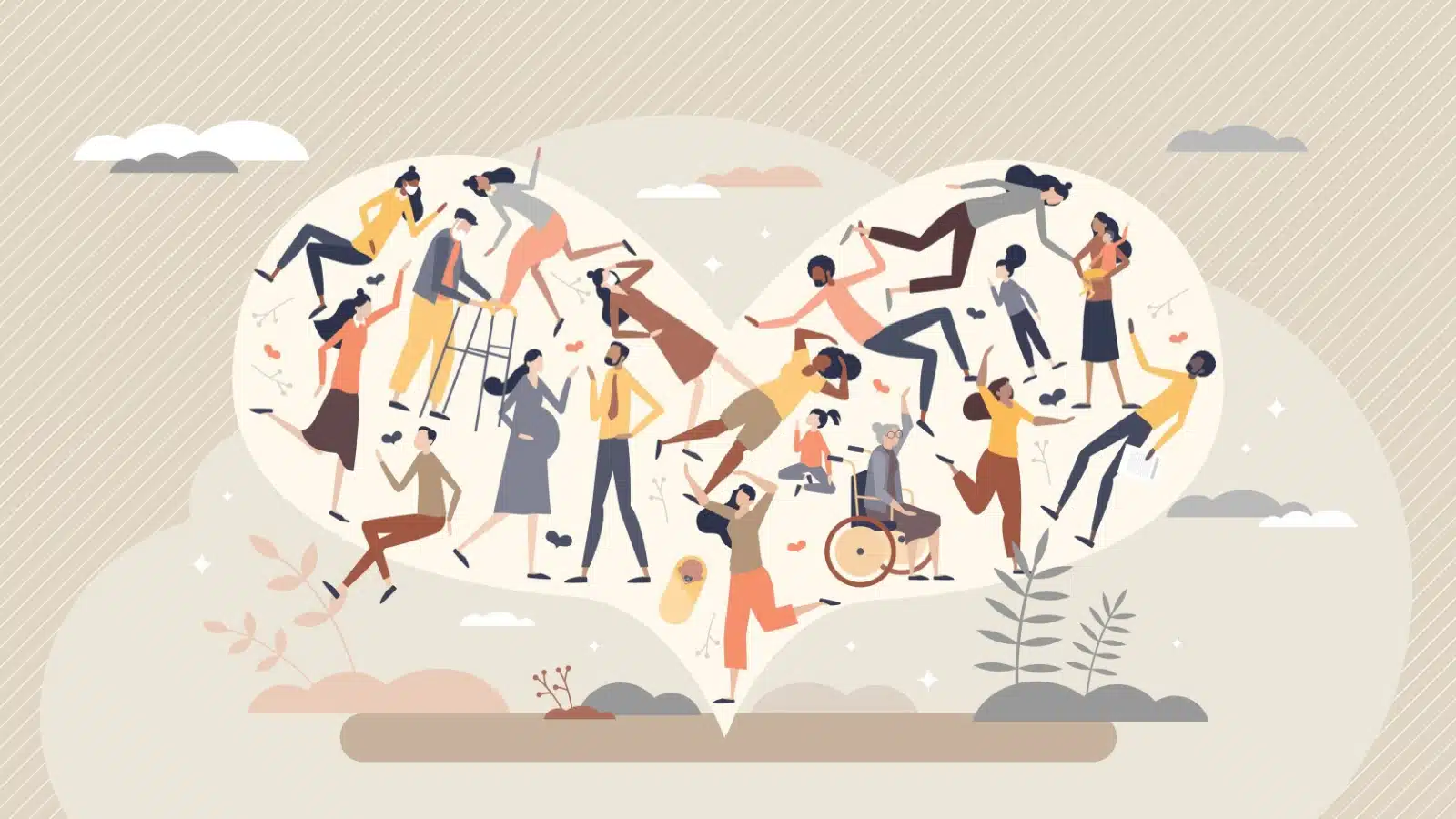 A heart filled with people in society to represent a healthy happy society of plenty.