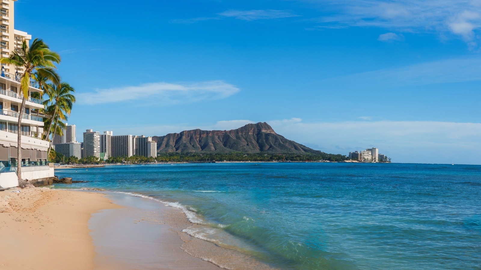 The pristine waters and sandy beaches in Waikiki, Honolulu, Hawaii.