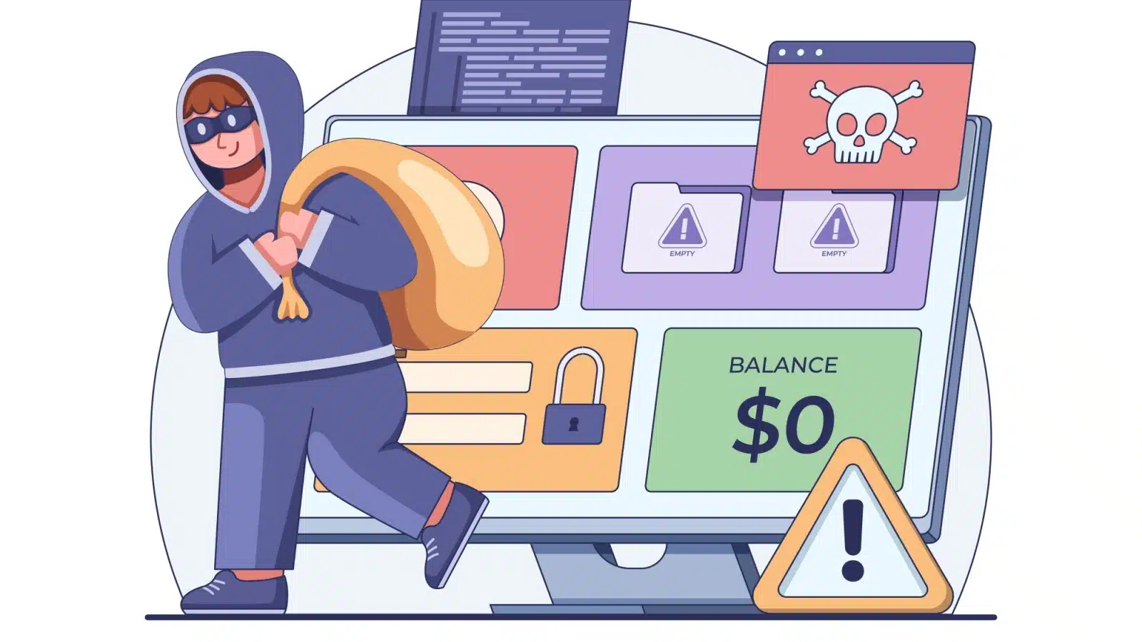 Illustration showing that fraudsters steal your money after gaining access to your identity.