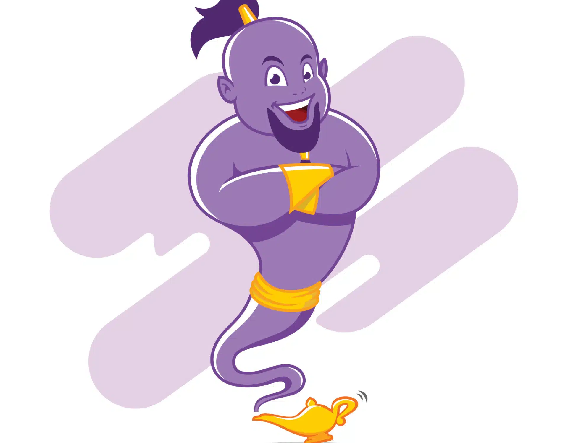 Illustration of a purple genie coming out of a lamp.