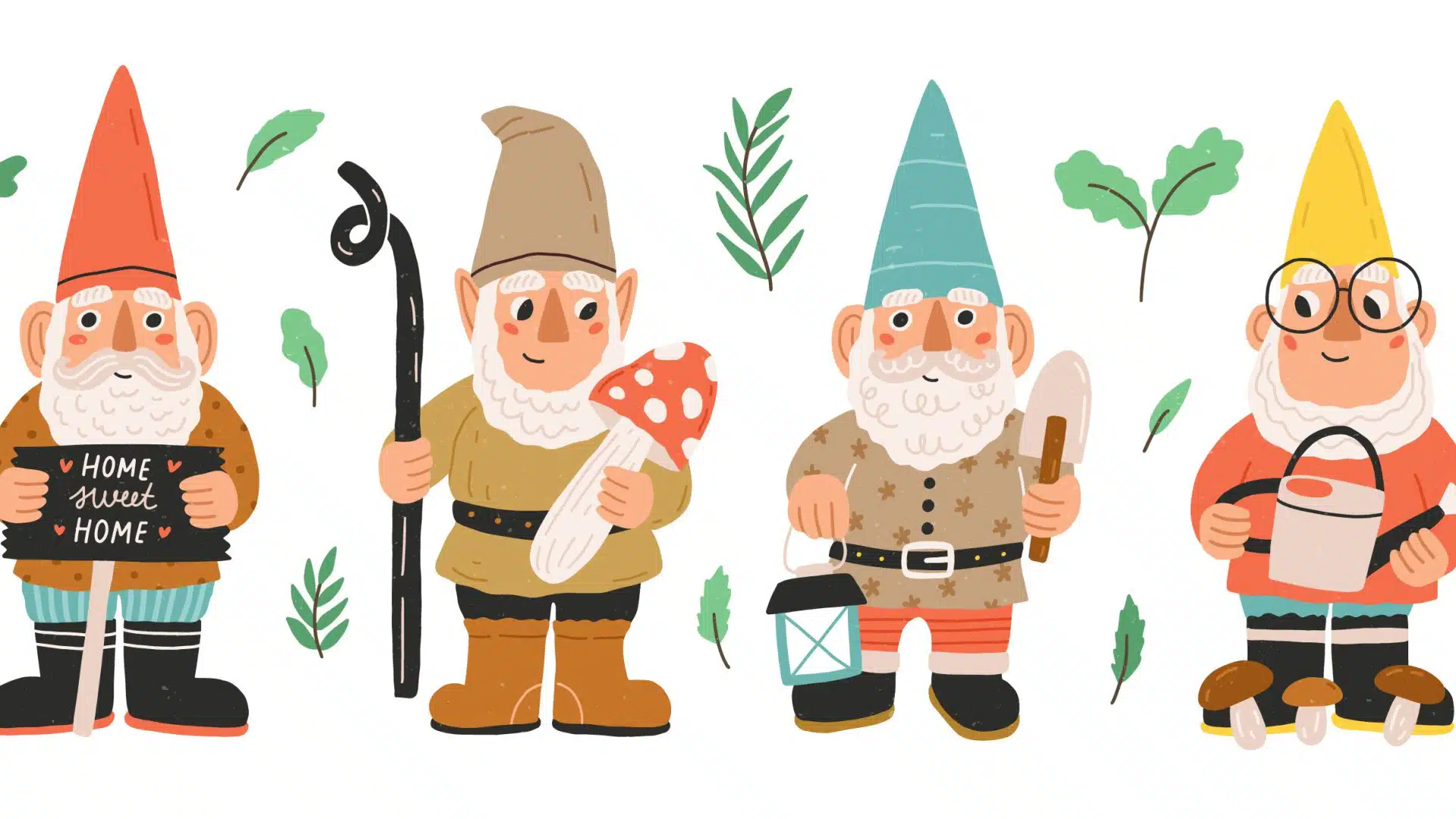 Cartoon image of a group of friendly gnomes.