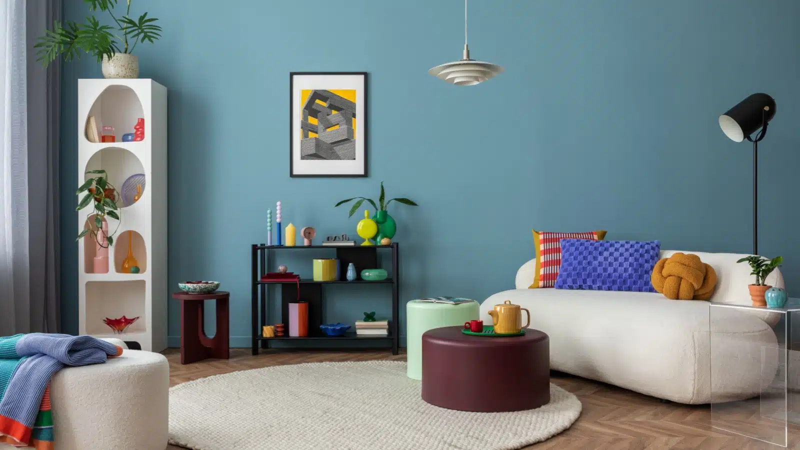 A trendy yet sleek modern living room to represent home decor ideas.